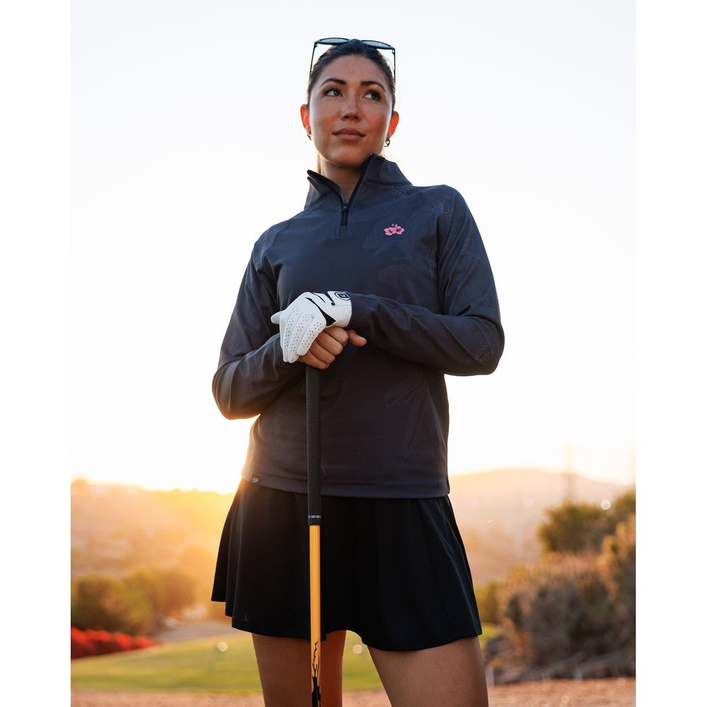 Sunday Swagger Womens Performance Q-Zip Nightfall Black Floral Golf Pullover S